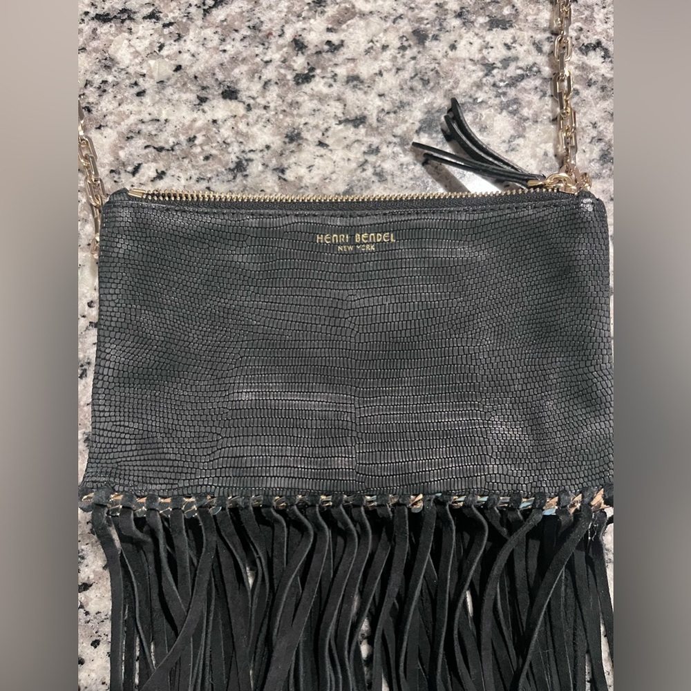 henri bendel Black Fringe Crossbody Bag with Gold Chain - Picture 5 of 12